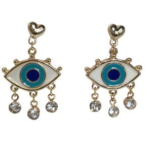 Bcbg Generation Eye gold blue silver with dangling rhinestones earrings